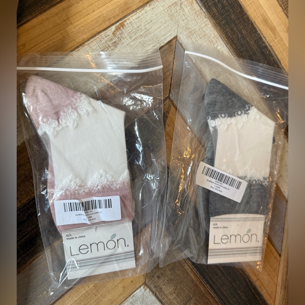 Lemon Collective Heather Gray and Pink Lace Ankle Socks